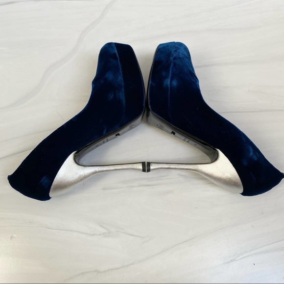 JEROME C ROUSSEAU Blue Velvet Platform Pumps Size 39 - Picture 7 of 12